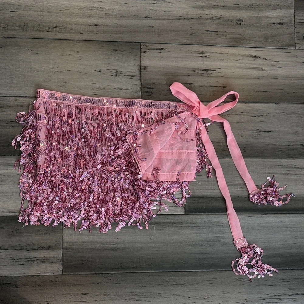 NWOT Pink Sequin Fringe Skirt